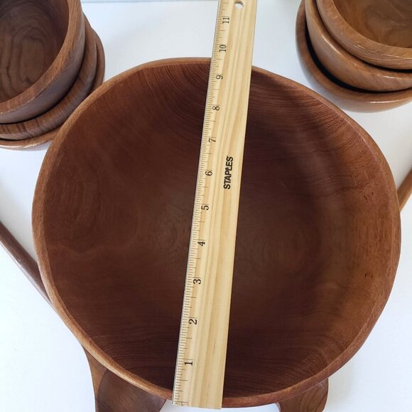 Vtg 60's Dolphin R.H. Macy & Co Thai Teakwood Salad Bowl Set 6 Bowls & Servers - Picture 9 of 15